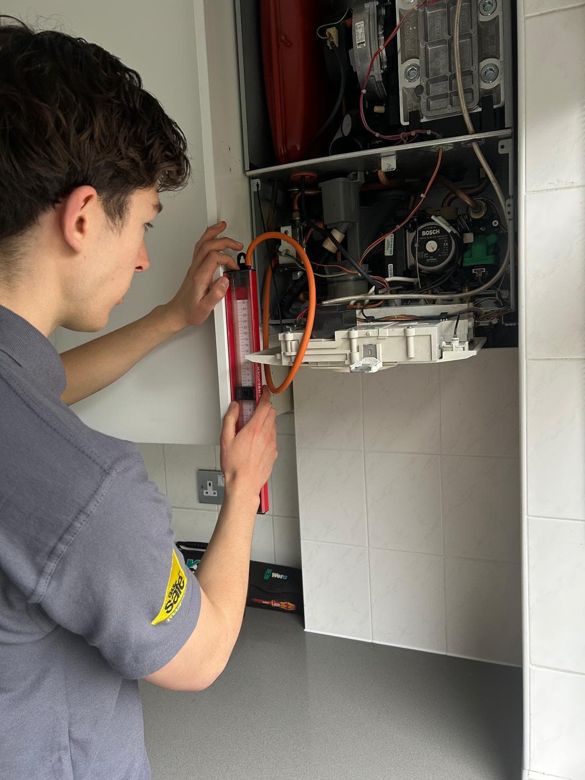 Gas pressure test being carried out as part of a landlord gas safety check in Burgess Hill